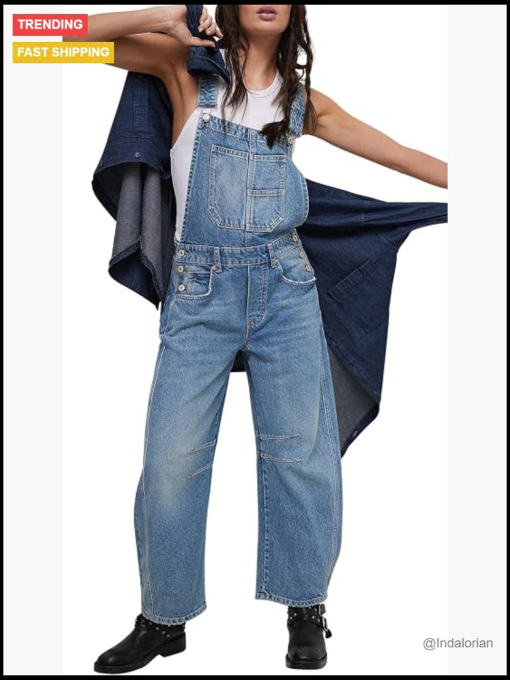 Denim Overalls for Women Barrel Wide Leg Bib Baggy Jeans Adjustable Romper